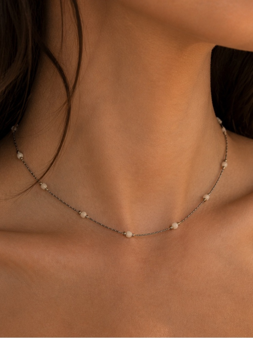 Brandy Melville delicate gold choker with tiny ivory bead accents